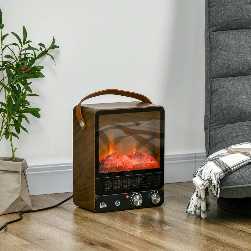 Tragbarer Elektrokamin, realistisches Feuer, Baumnuss-Optik