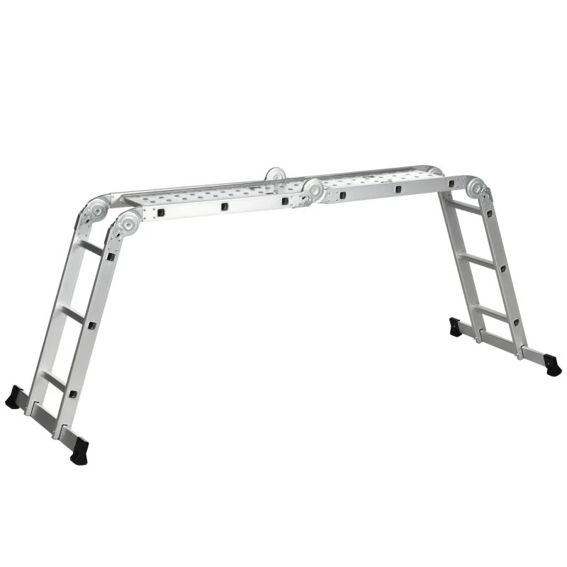 Mehrzweckleiter Arbeitsleiter 5-fach klappbar mit 2 Plattformen rutschfest rostfrei Aluminium