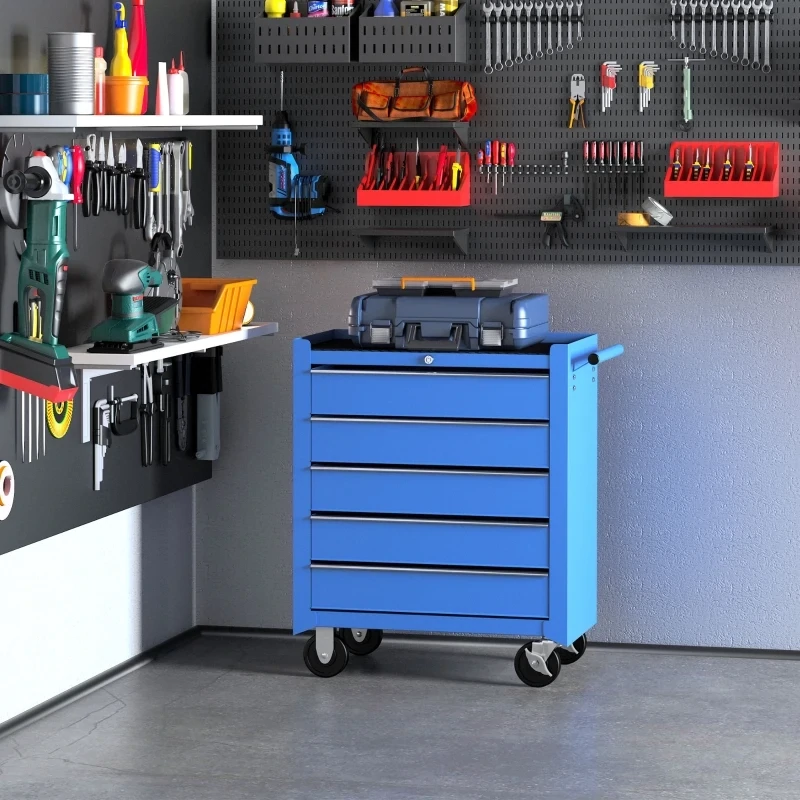 Fahrbarer Werkstattwagen Werkzeugwagen mit 5 Schubladen Blau