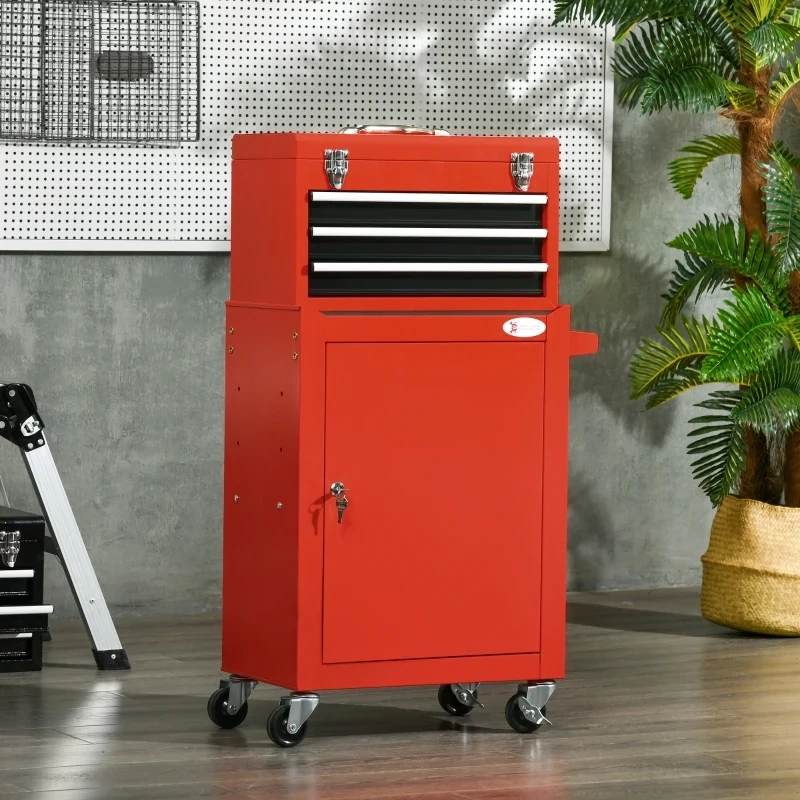 2-in-1 Werkzeugwagen, mobil, 3 Schubladen, Rot