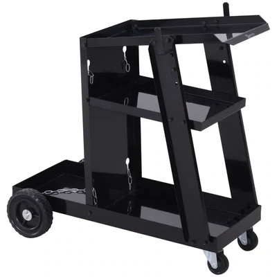 Schweisswagen, Gasflaschenwagen, 3 Ablagen, Sicherheitskette, 4 Räder, Stahl, schwarz, 71 x 39 x 70cm
