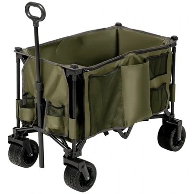 Bollerwagen, klappbar, 7 Seitentaschen, verstellbarer Griff, bis 120 kg, Stahl, grün