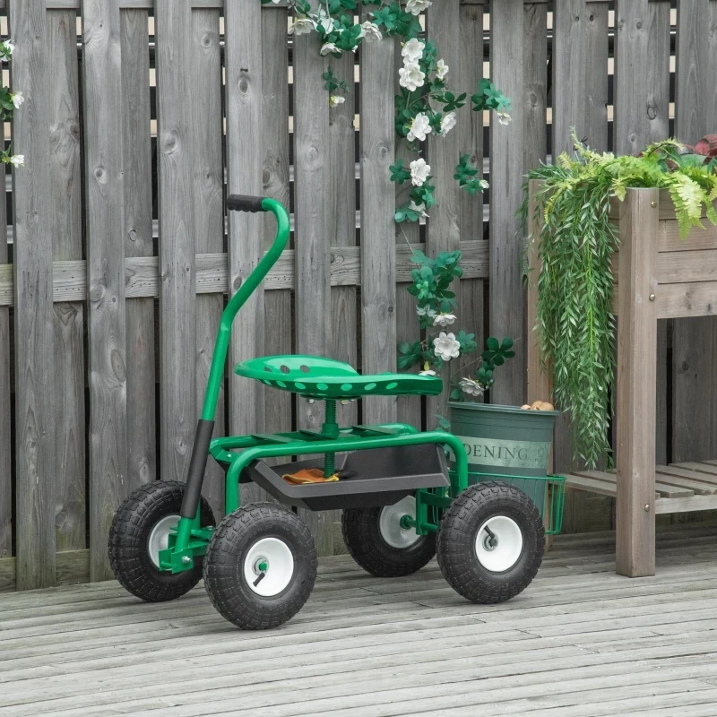Gartenwagen mit Rollsitz bis 150 kg mit Ablage Korb für kleine Gartengeräte