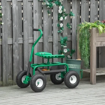 Gartenwagen mit Rollsitz bis 150 kg mit Ablage Korb für kleine Gartengeräte