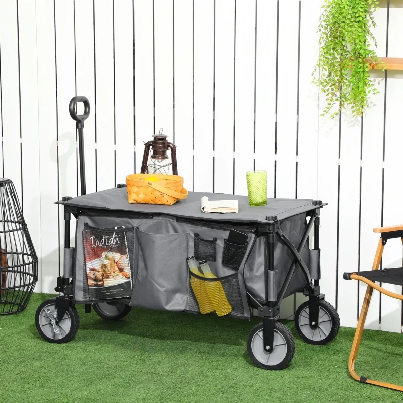Bollerwagen, klappbar, 5 Seitentaschen, verstellbarer Griff, bis 120 kg, Stahl, dunkelgrau