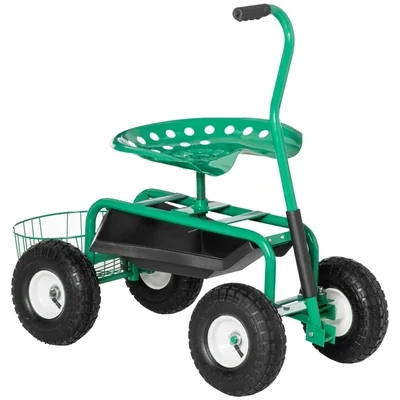 Gartenwagen mit Rollsitz bis 150 kg mit Ablage Korb für kleine Gartengeräte