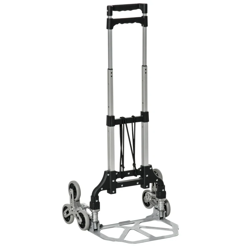 Klappbarer Sackkarre mit Treppensteiger und 6 Rädern, inkl. Befestigungsgurt, automatische Klappfunktion, Silber + Schwarz