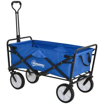 Bollerwagen, Faltbarer Handwagen, 360° Gartenwagen, Transportwagen, Strandwagen, blau