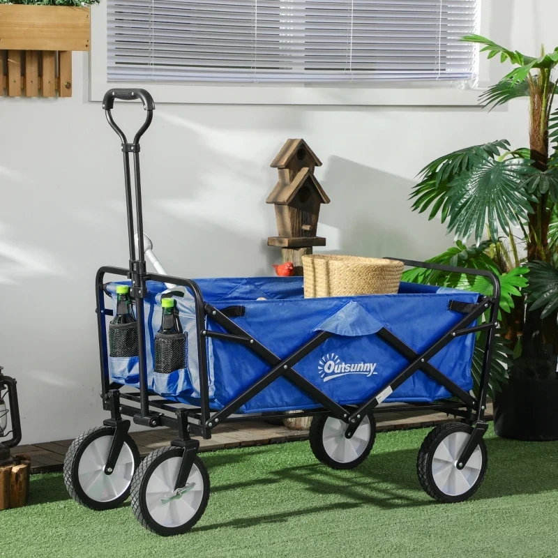 Bollerwagen, Faltbarer Handwagen, 360° Gartenwagen, Transportwagen, Strandwagen, blau