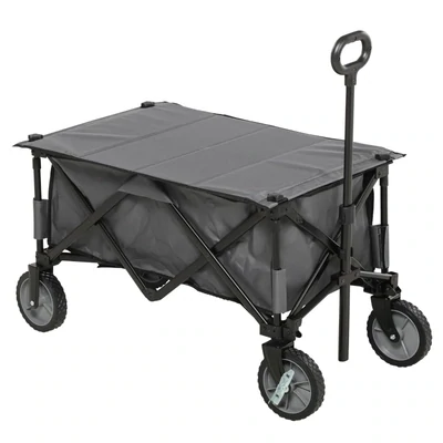 Bollerwagen, klappbar, 5 Seitentaschen, verstellbarer Griff, bis 120 kg, Stahl, dunkelgrau