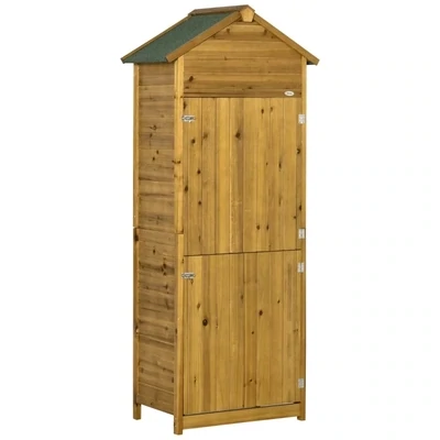 Geräteschrank, Gartenschuppen, 2 Regale, 2 Türen, wetterfest, Naturholz,