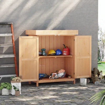 Geräteschuppen Gartenschrank 2 Fächer Tannenholz Natur