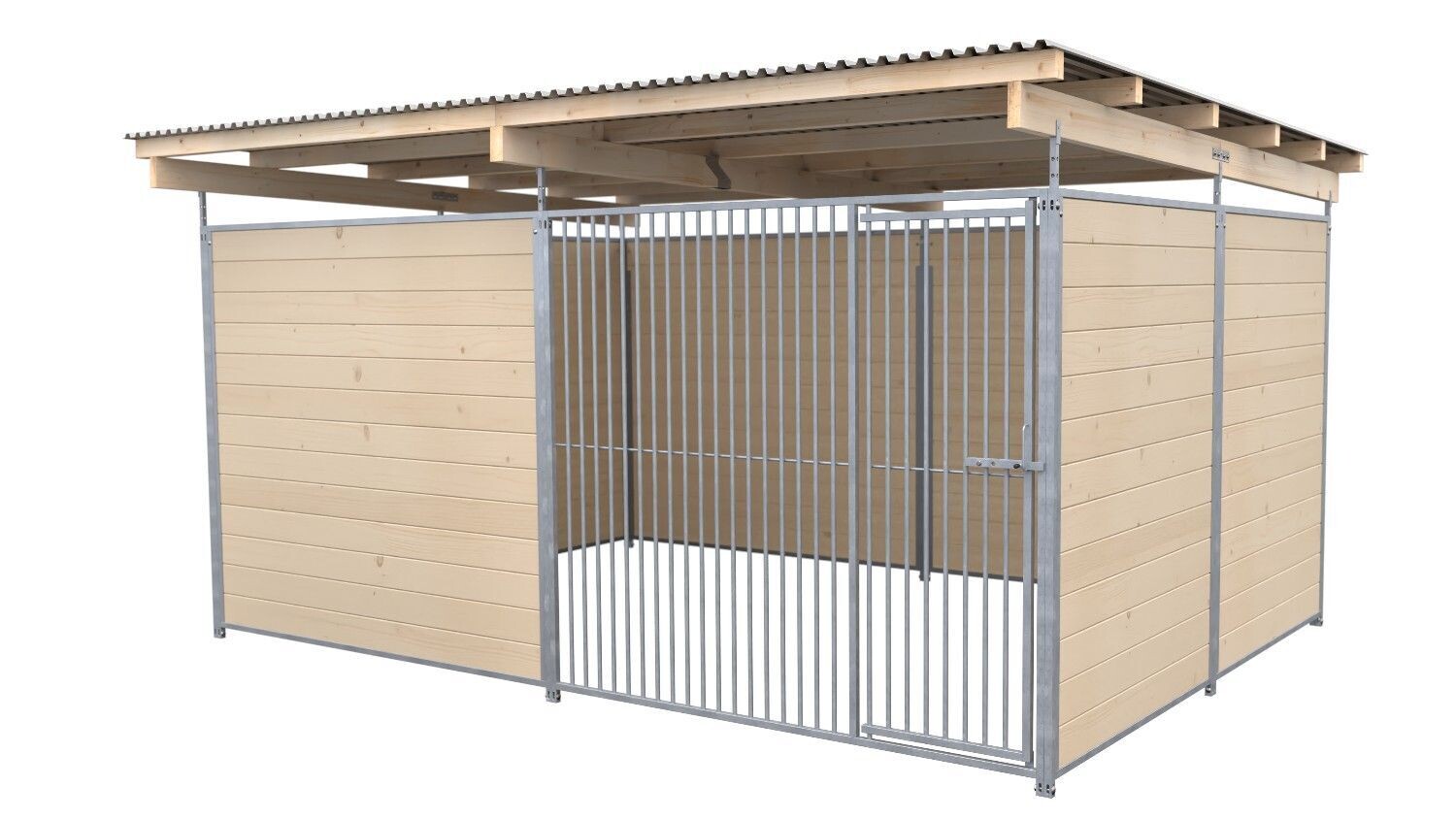 SAUERLAND Hundezwinger 3 x 4 m | 3,5-seitig geschlossen | naturbelassen | Rohrstab Abstand 5 cm