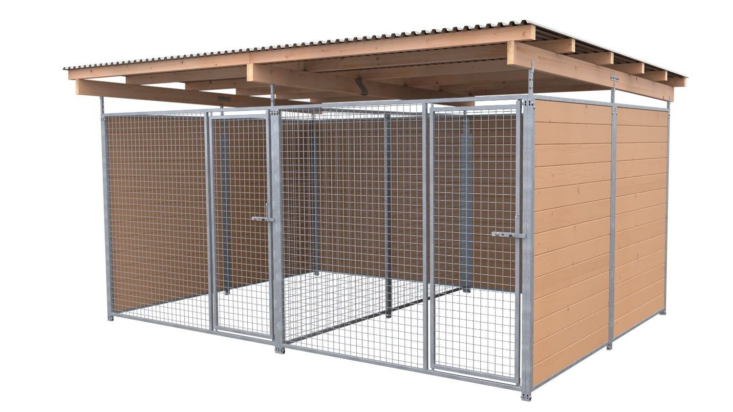 SAUERLAND Hundezwinger 3 x 4 m Doppelzwinger | 3-seitig geschlossen | braun imprägniert | Gitter 5x5 cm