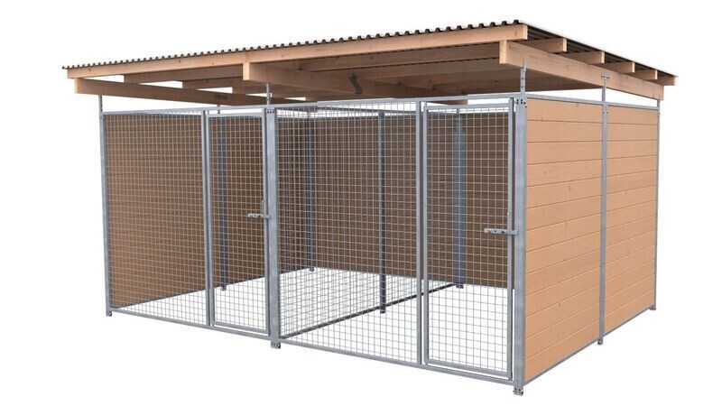 SAUERLAND Hundezwinger 3 x 4 m Doppelzwinger | 3-seitig geschlossen | braun imprägniert | Gitter 5x5 cm