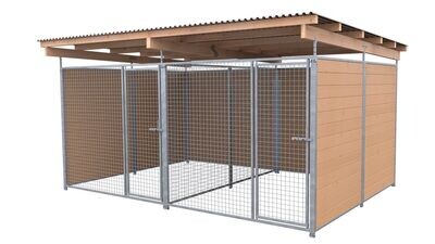 SAUERLAND Hundezwinger 3 x 4 m Doppelzwinger | 3-seitig geschlossen | braun imprägniert | Gitter 5x5 cm