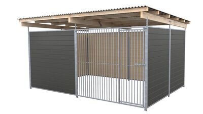 SAUERLAND Hundezwinger 3 x 4 m | 3,5-seitig geschlossen | graphitgrau | Rohrstab Abstand 5 cm