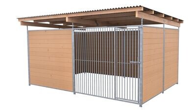SAUERLAND Hundezwinger 3 x 4 m | 3,5-seitig geschlossen | braun imprägniert | Rohrstab Abstand 5 cm