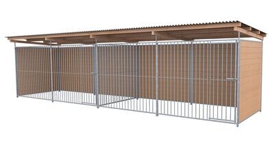 SAUERLAND Hundezwinger 2 x 6 m Doppelzwinger | 3-seitig geschlossen | braun imprägniert | Rohrstab Abstand 8 cm