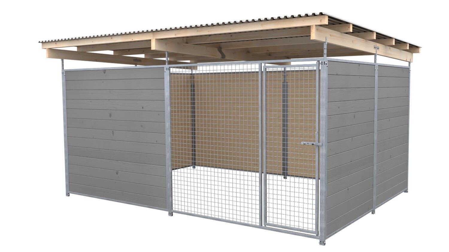 SAUERLAND Hundezwinger 3 x 4 m | 3,5-seitig geschlossen | platingrau | Gitter 5x5 cm