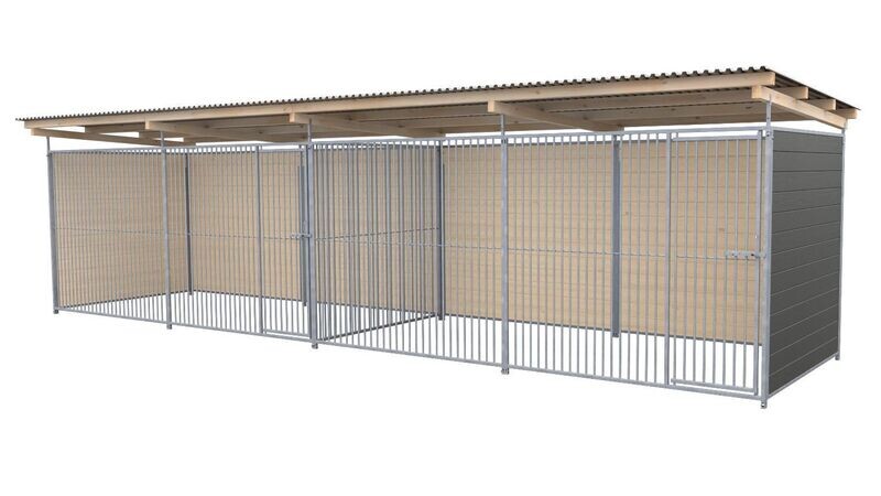 SAUERLAND Hundezwinger 2 x 6 m Doppelzwinger | 3-seitig geschlossen | graphitgrau | Rohrstab Abstand 5 cm
