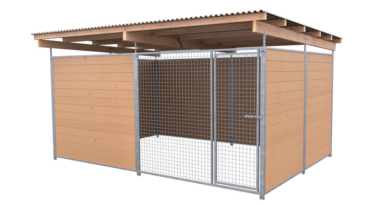 SAUERLAND Hundezwinger 3 x 4 m | 3,5-seitig geschlossen | braun imprägniert | Gitter 5x5 cm