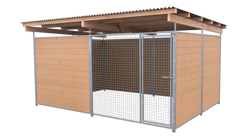 SAUERLAND Hundezwinger 3 x 4 m | 3,5-seitig geschlossen | braun imprägniert | Gitter 5x5 cm
