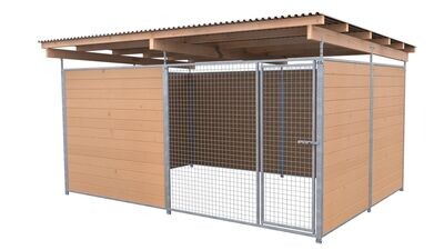 SAUERLAND Hundezwinger 3 x 4 m | 3,5-seitig geschlossen | braun imprägniert | Gitter 5x5 cm