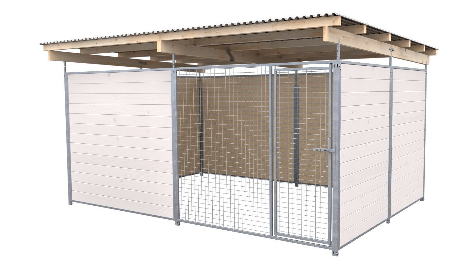 SAUERLAND Hundezwinger 3 x 4 m | 3,5-seitig geschlossen | weiss lasiert | Gitter 5x5 cm