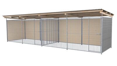 SAUERLAND Hundezwinger 2 x 6 m Doppelzwinger | 3-seitig geschlossen | platingrau | Rohrstab Abstand 5 cm