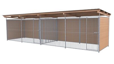 SAUERLAND Hundezwinger 2 x 6 m Doppelzwinger | 3-seitig geschlossen | braun imprägniert | Rohrstab Abstand 5 cm