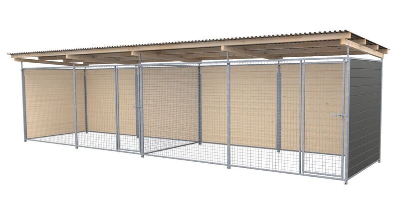 SAUERLAND Hundezwinger 2 x 6 m Doppelzwinger | 3-seitig geschlossen | graphitgrau | Gitter 5x5 cm