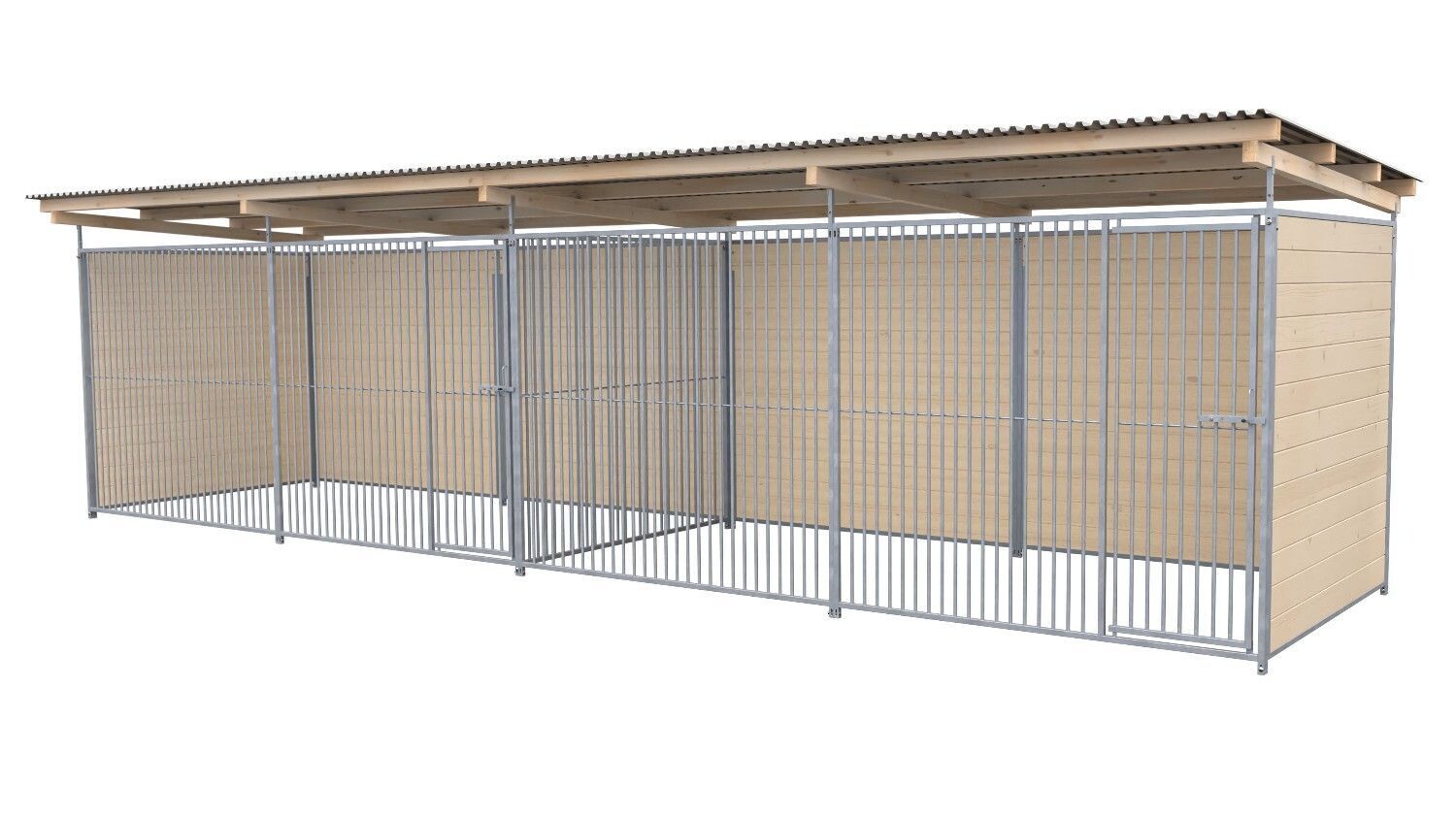 SAUERLAND Hundezwinger 2 x 8 m Doppelzwinger | 3-seitig geschlossen | natur | Rohrstab Abstand 5 cm