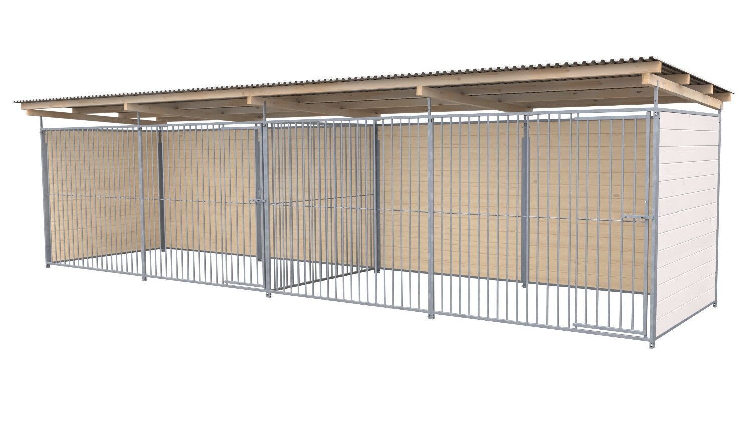 SAUERLAND Hundezwinger 2 x 8 m Doppelzwinger | 3-seitig geschlossen | weiss lasiert| Rohrstab Abstand 8 cm