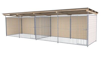 SAUERLAND Hundezwinger 2 x 8 m Doppelzwinger | 3-seitig geschlossen | weiss lasiert| Rohrstab Abstand 8 cm