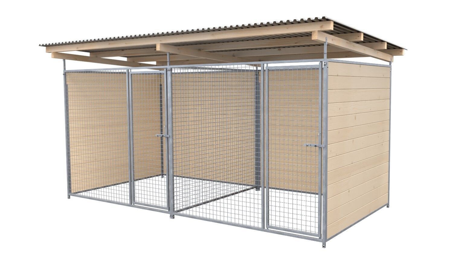 SAUERLAND Hundezwinger 2 x 4 m Doppelzwinger | 3-seitig geschlossen | naturbelassen | Gitter 5x5 cm