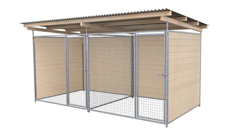 SAUERLAND Hundezwinger 2 x 4 m Doppelzwinger | 3-seitig geschlossen | naturbelassen | Gitter 5x5 cm