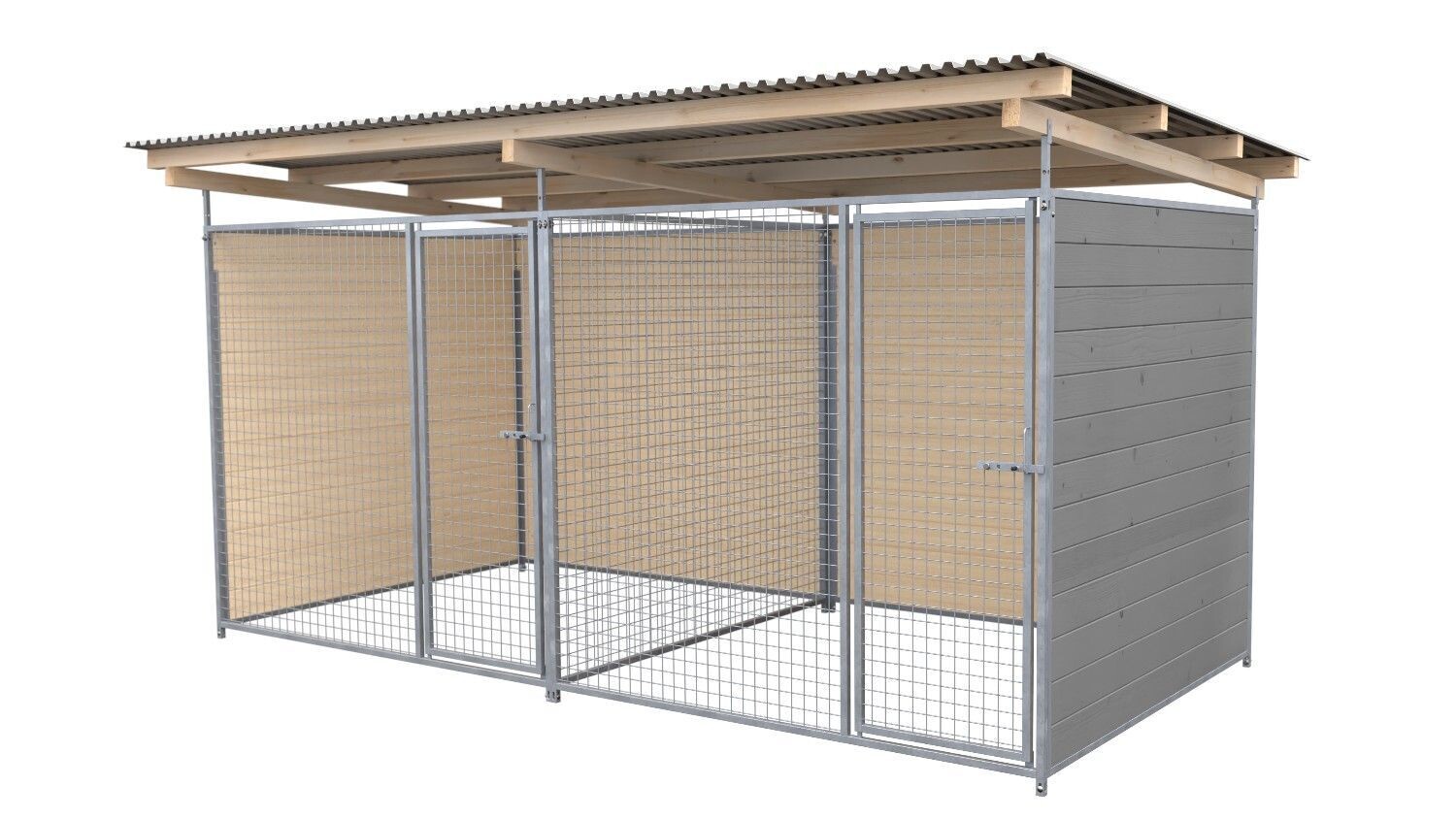 SAUERLAND Hundezwinger 2 x 4 m Doppelzwinger | 3-seitig geschlossen | platingrau | Gitter 5x5 cm