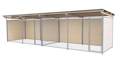 SAUERLAND Hundezwinger 2 x 8 m Doppelzwinger | 3-seitig geschlossen | weiss lasiert | Gitter 5x5 cm