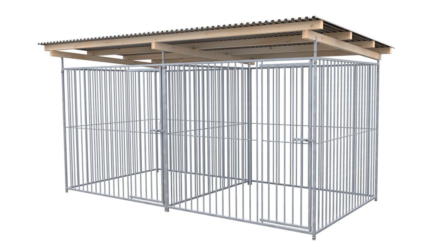 SAUERLAND Hundezwinger 2 x 4 m Doppelzwinger | rundum offen | Metall | Rohrstab Abstand 8cm