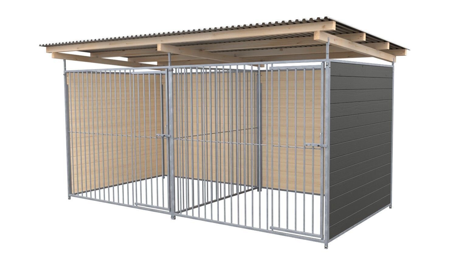 SAUERLAND Hundezwinger 2 x 4 m Doppelzwinger | 3-seitig geschlossen | praphitgrau | Rohrstab Abstand 8 cm