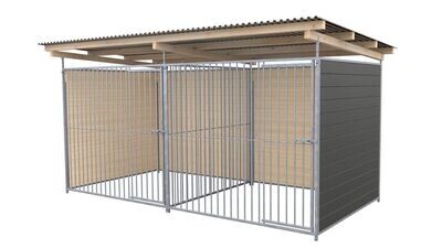 SAUERLAND Hundezwinger 2 x 4 m Doppelzwinger | 3-seitig geschlossen | praphitgrau | Rohrstab Abstand 8 cm