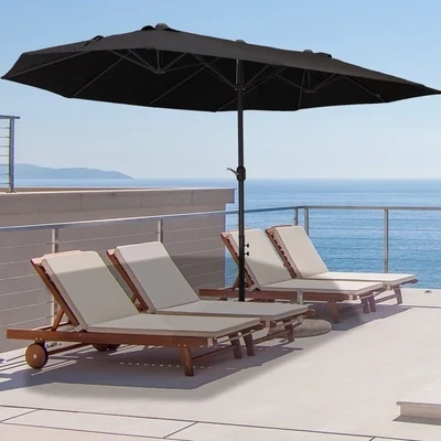 Doppelsonnenschirm Terrassenschirm mit Handkurbel Schwarz Oval 460 x 270 x 240 cm