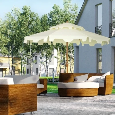 Sonnenschirm, mit breitem Rand, neigbar, creme