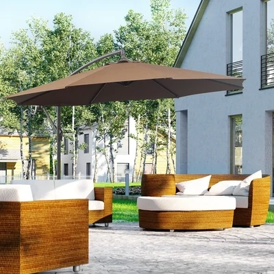 Sonnenschirm Ampelschirm Kurbelschirm Rund,braun, Ø3 x 2,5H m