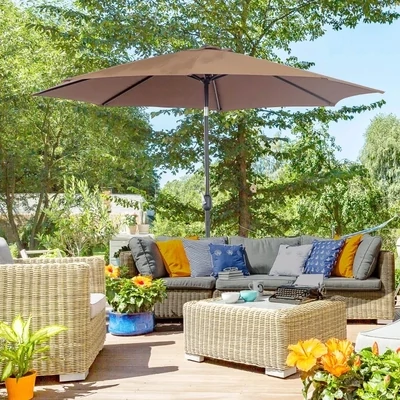 Sonnenschirm Knickschirm Gartenschirm mit Handkurbel Stahl 180/㎡ Polyester Braun Ø3 x 2,45 m