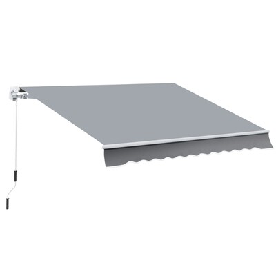 Sonnenstore,  Markise, Sonnenschutz, einfahrbar, mit Handkurbel, Metallrahmen, Polyester, grau+weiss 3,95 x 2,45 m