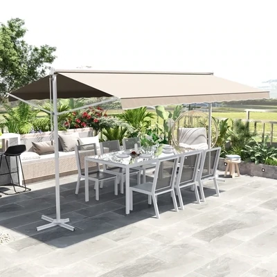 Sonnenstore Standmarkise Gartenmarkise mit Faltarm Creme 4,5 x 3,4 m