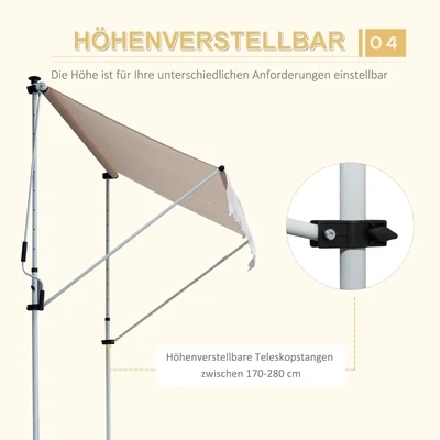 Sonnenstore Markise Faltarm Klemmmarkise Sonnenschutz Handkurbel Balkon Alu 2x1,2m Creme