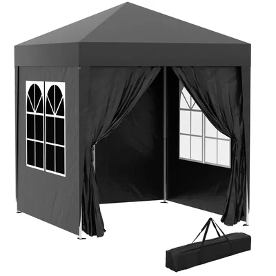 Faltpavillon, Bierzelt, 4 abnehmbare Seitenwände, 2 Fenster, Metallrahmen, 2 x 2m, Schwarz